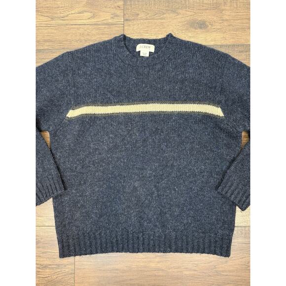 J. Crew 100% Shetland Wool Sweater Striped Pullover Crew Neck Blue Men’s Sz L - Picture 2 of 7